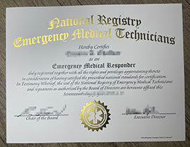 National Registry of Emergency Medical Technicians Certificate.