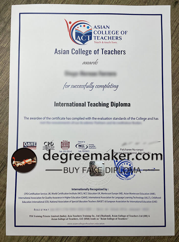 Buy Asian College of Teachers diploma, buy Asian College of Teachers certificaite, buy ACT fake diploma.