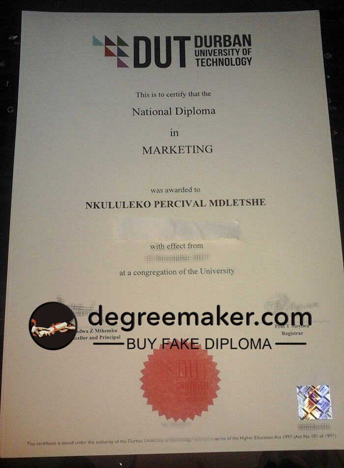 Durban University Technology diploma, buy DUT fake diploma.