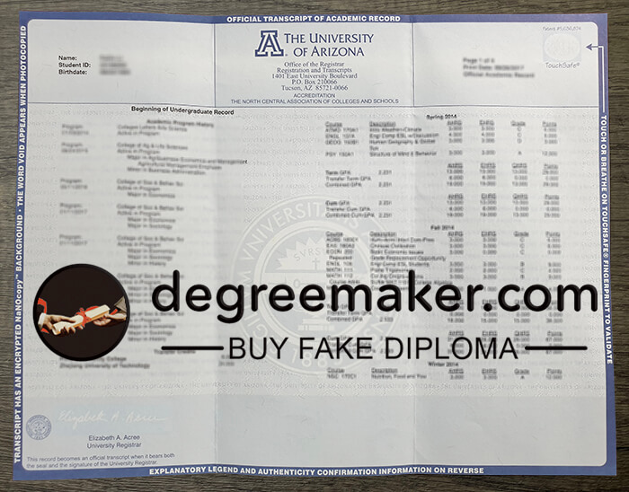 Buy University of Arizona fake transcript, buy University of Arizona fake degree, buy fake diploma, order certificate.