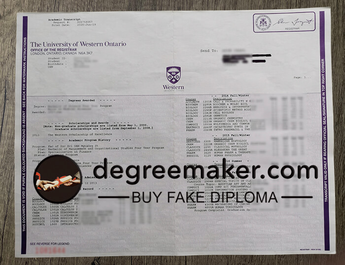 Buy University of Western Ontario diploma, buy UWO transcript, buy fake transcript online.