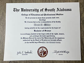 Buy University of South Alabama fake diploma online.