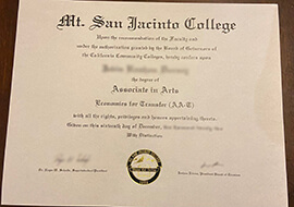 Mt. San Jacinto College Diploma, MSJC Degree.