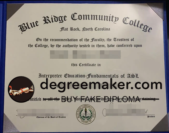 buy fake Blue Ridge Community College diploma