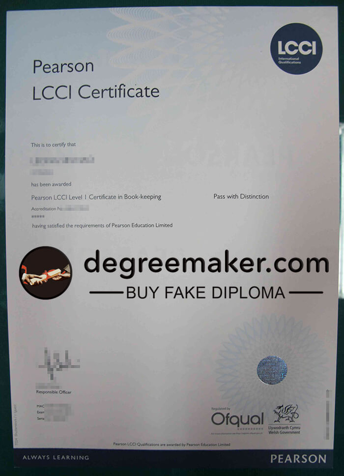 buy fake Pearson LCCI certificate