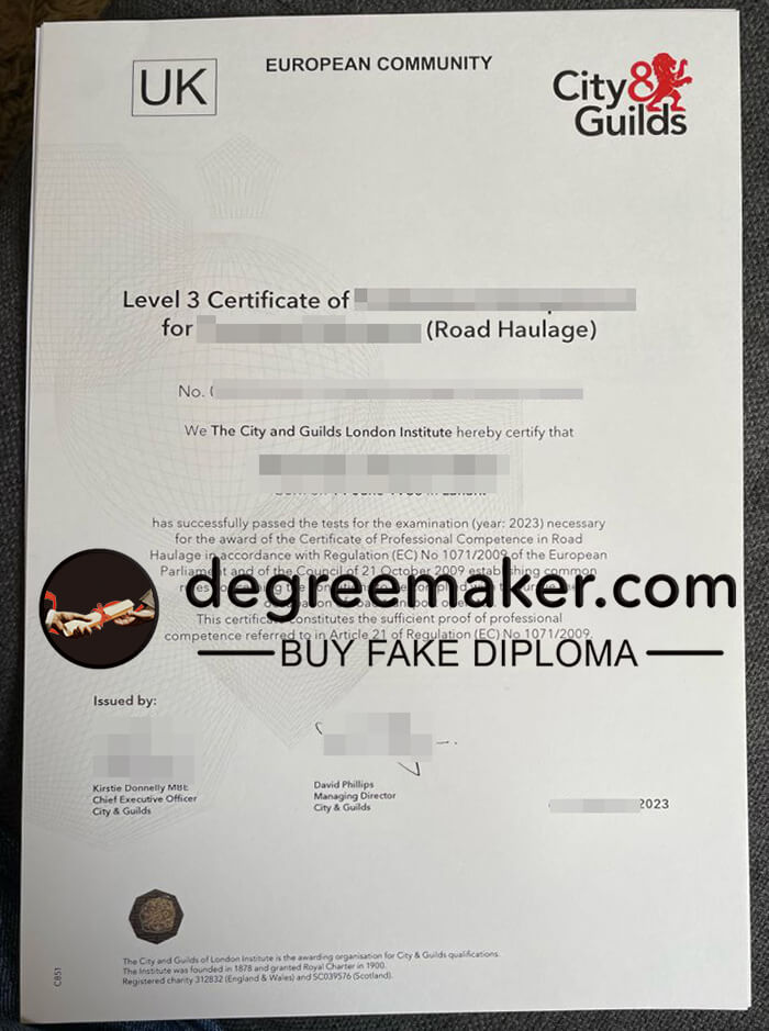 buy fake UK City Guilds certificate