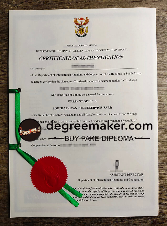 buy fake South Africa certificate of Authentication
