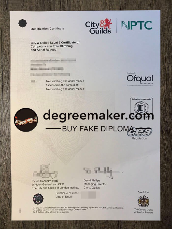buy fake City Guilds NPTC Qualification certificate