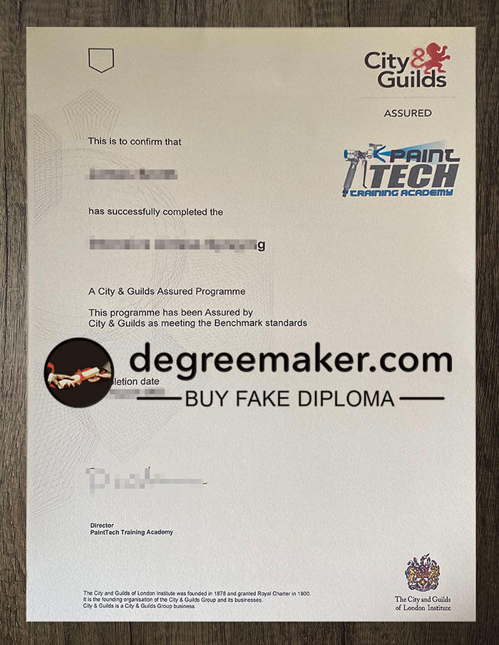 buy fake City Guilds PaintTech Training Academy certificate