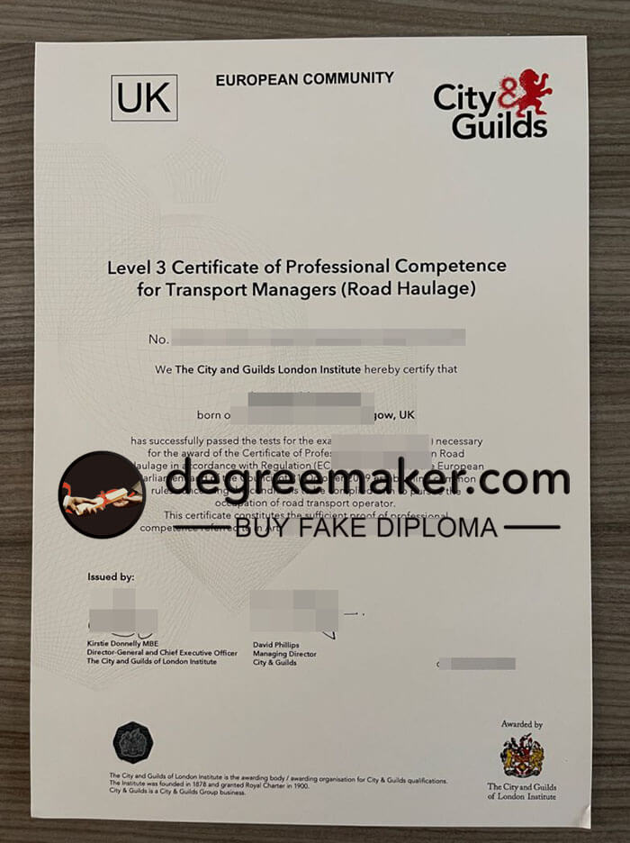 buy fake City Guilds Level 3 certificate of Professional Competence