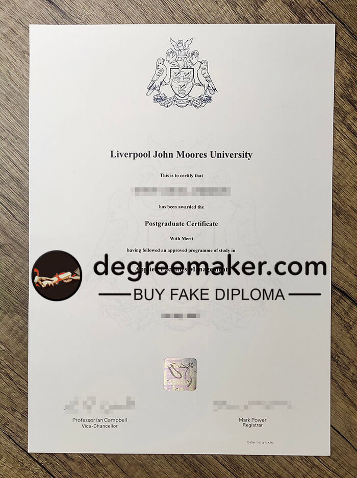 fake Liverpool John Moores University diploma