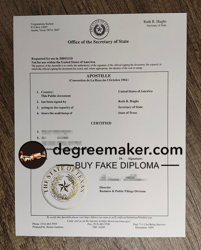 order fake Texas State Apostille certificate